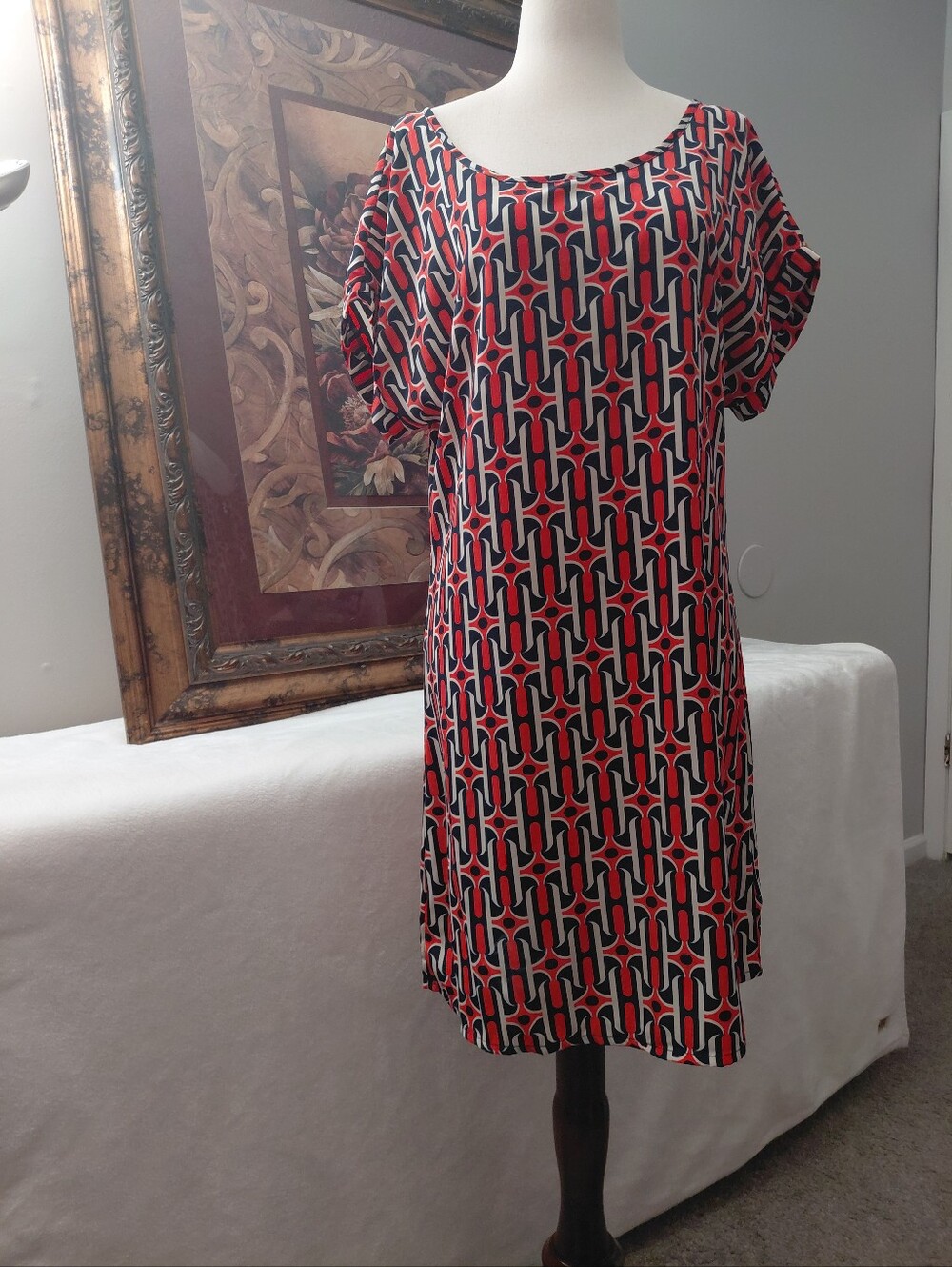 Francesca's Collections Blue Rain orange & Navy medium Dress